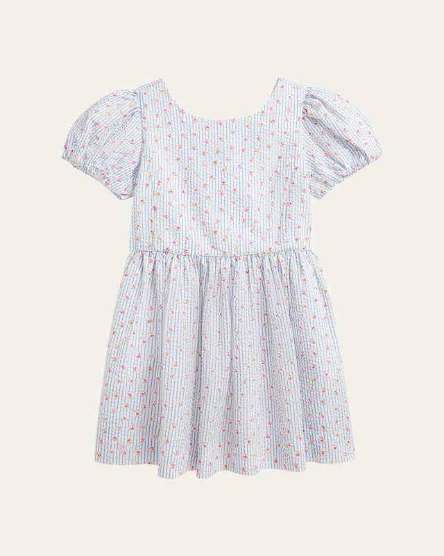 Girl's Striped Floral-Print Seersucker Dress, Size 2-6X